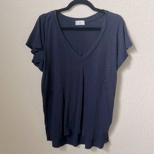 T.La by Anthropologie Navy Flutter Sleeve V-neck Tee